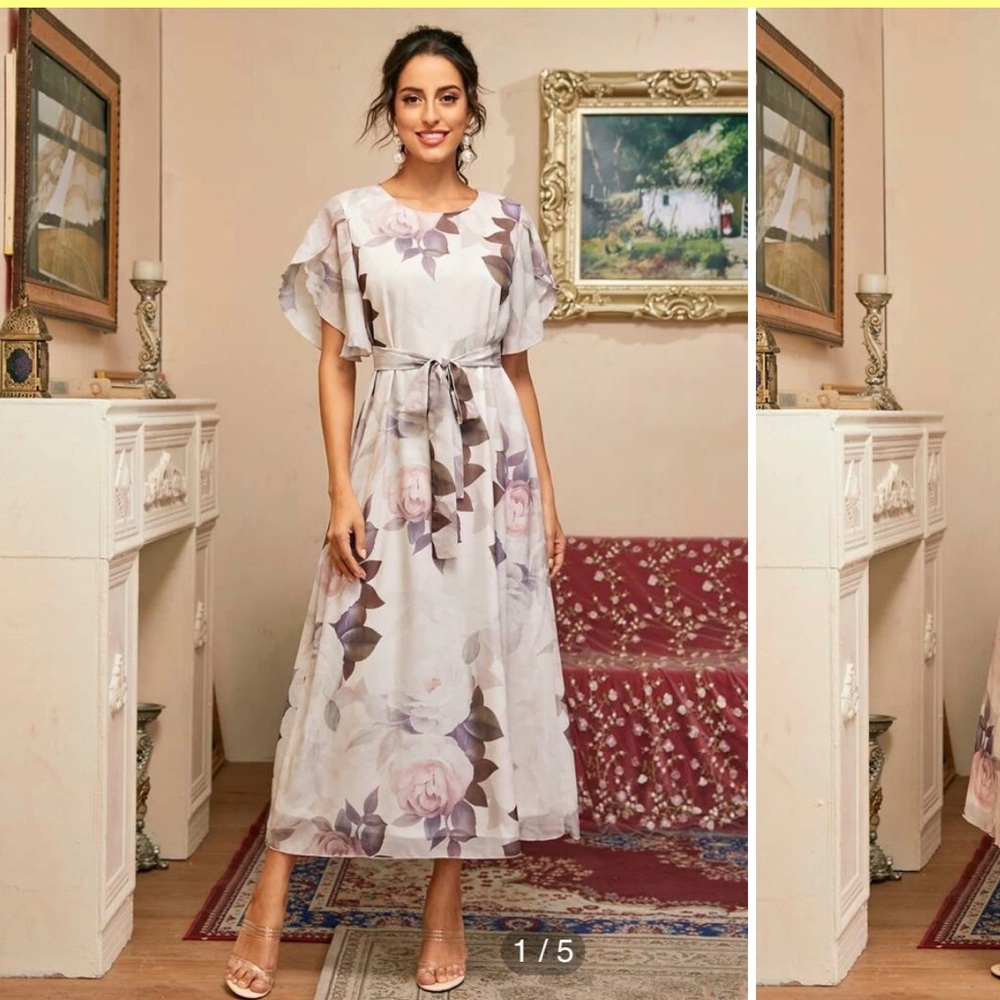 SHEIN Petal Sleeve Floral Chiffon Dress (DOES NOT INCLUDE BELT)